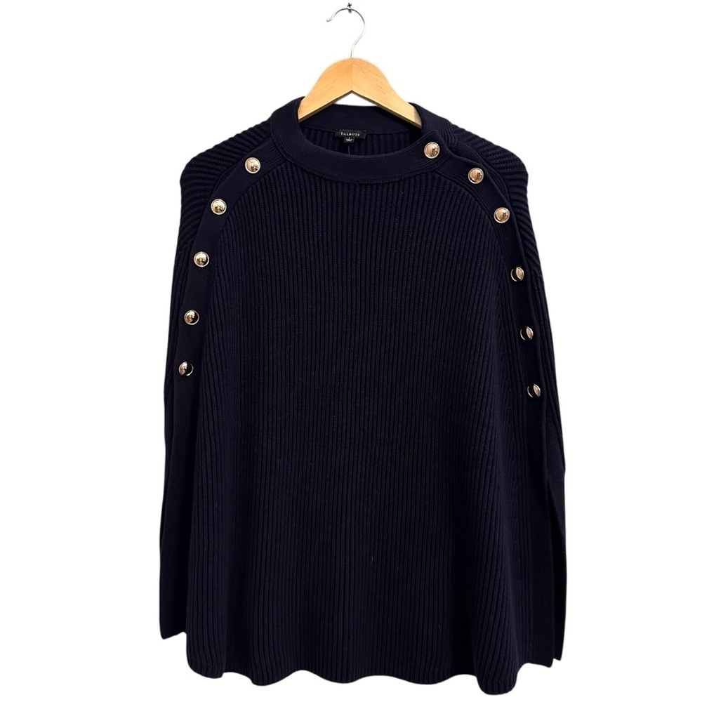 Talbots Button Poncho Cape Sweater, Navy, NWT - Picture 2 of 12